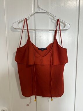 one clothing Rust Orange Spaghetti-Strap Ruffle Cami